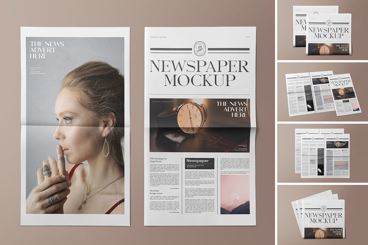 Newspaper Mockup, a Product Mockup by PixelVoyager (Photo 1 of 7)