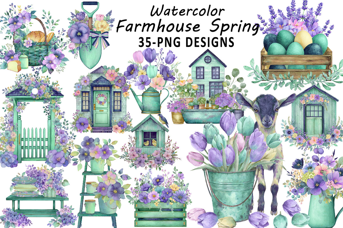 Farmhouse Spring Clipart Bundle, an Illustration by Daily.Designs (Photo 1 of 3)