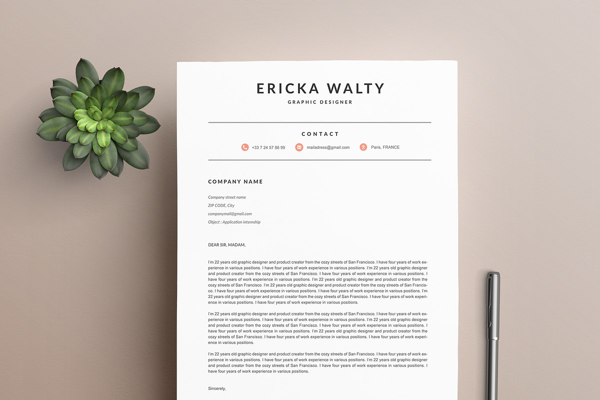 Modern Resume Template ERICKA A4, a Resume Template by Graace Studio (Photo 3 of 4)