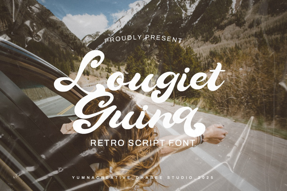 Lougiet Guina - Retro Script Font, a Script Font by Dhabee (Photo 1 of 16)