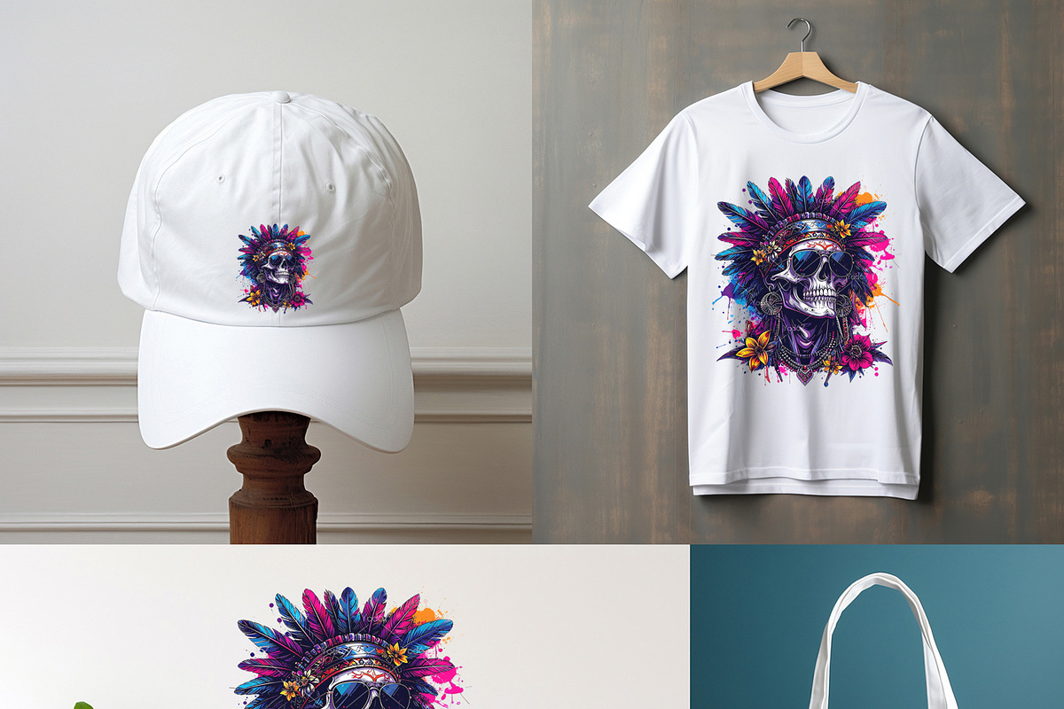 Skull wearing feathered headdress, a Person Illustration by yod67 (Photo 3 of 10)