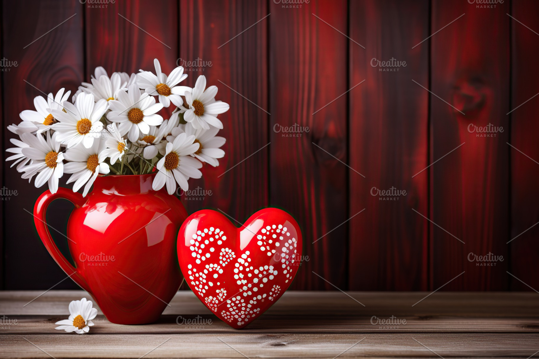 Red ceramic hearts and vase with flowers. Valentines day, a Holiday Photo by AlyaAnd