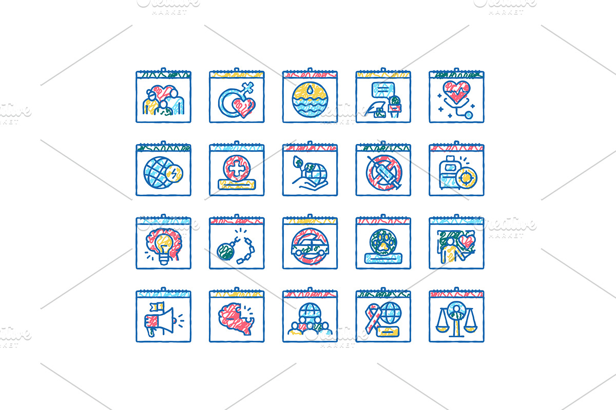 World Holidays Event set Icons hand, an Object Illustration by pikepicture
