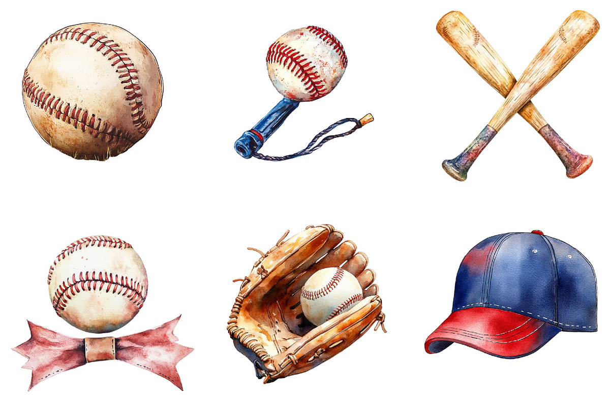 Retro Baseball Clipart Set, an Illustration by Designking (Photo 4 of 5)