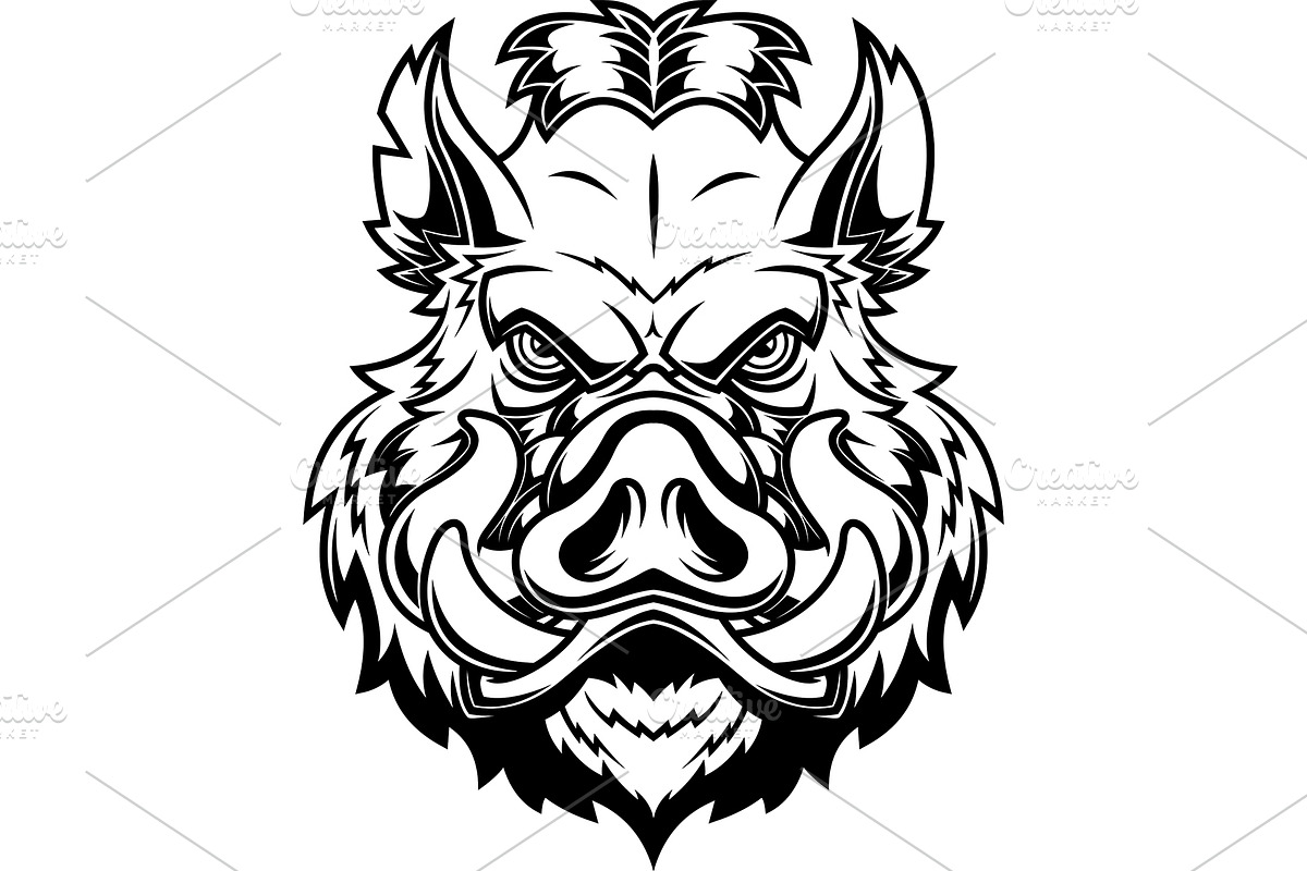 Black And White Wild Boar, an Illustration by HitToon