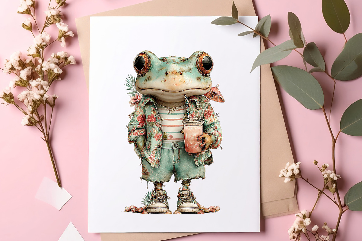 Whimsical Summer Frog Clipart, an Illustration by SinaCreation (Photo 6 of 11)