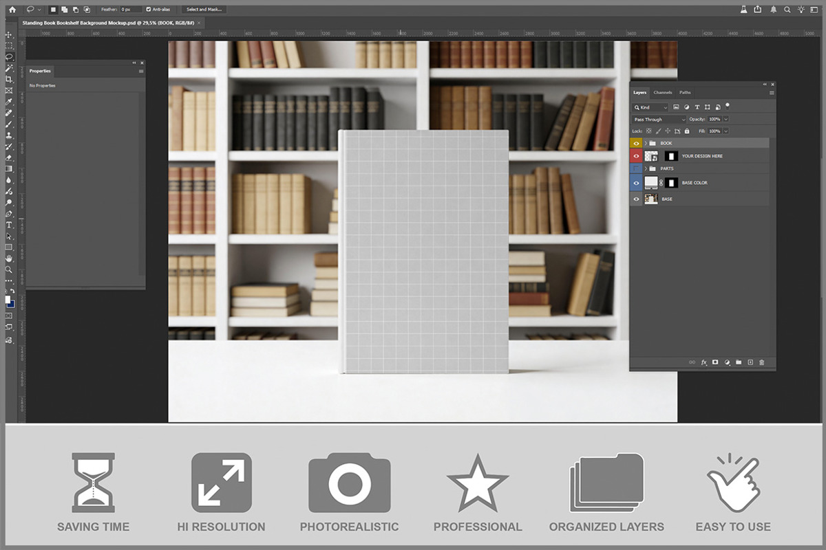 Standing Book Bookshelf Backgrou PSD, a Product Mockup by Bruno's Shop (Photo 2 of 3)