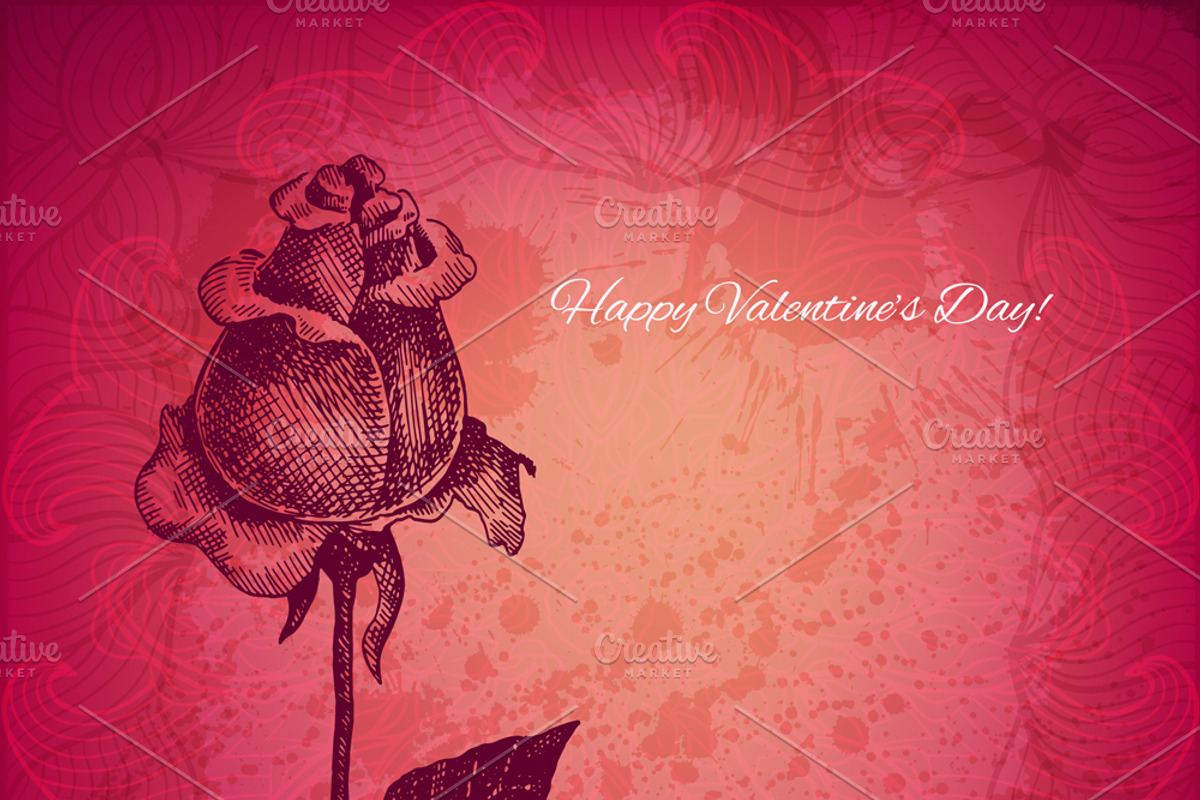 Ink style rose valentine card