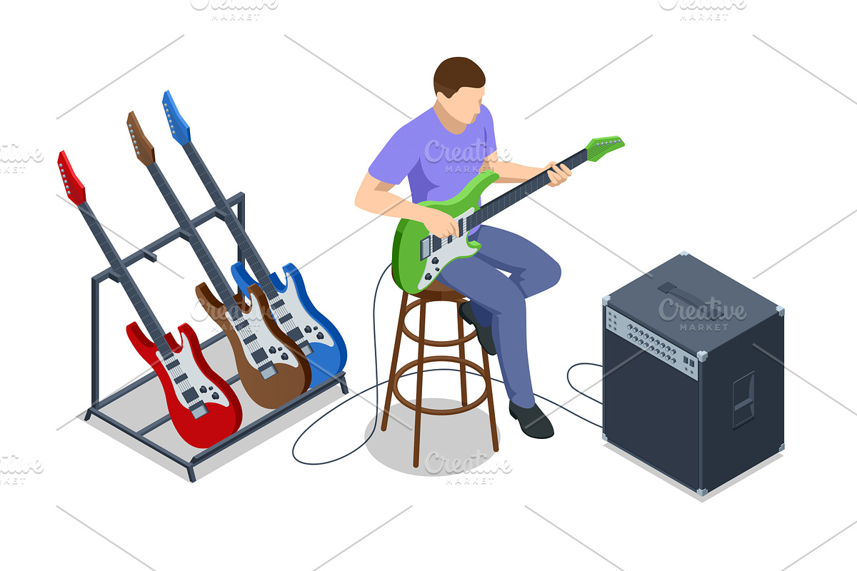 Isometric Realistic Electric Guitar, an Illustration by Golden Sikorka