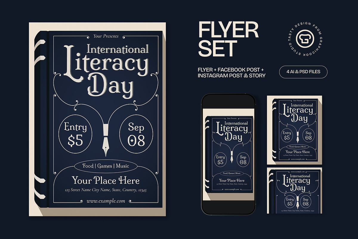 International Literacy Day Flyer, a Flyer Template by graphicook (Photo 1 of 3)