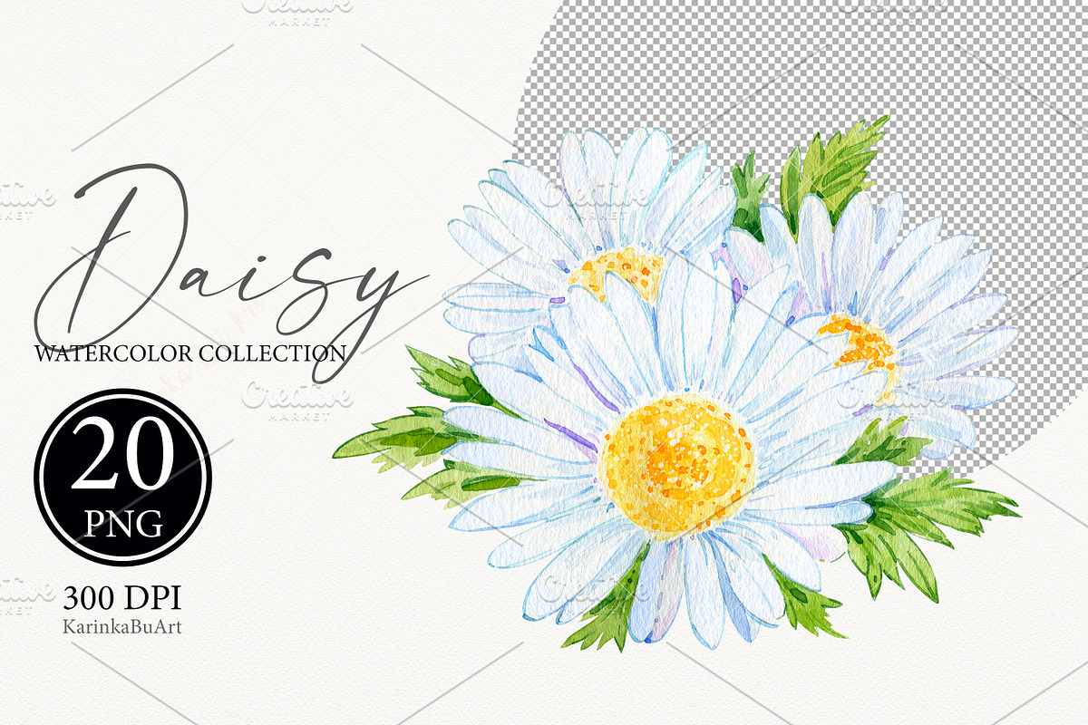 Watercolor Daisy flower clipart 20, an Object Graphic by KarinkaBU (Photo 4 of 5)