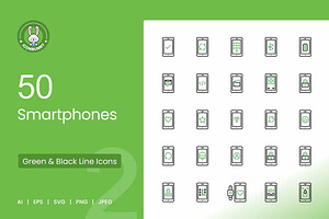 Smartphones Green & Black Line Icons, an Icon by IconBunny