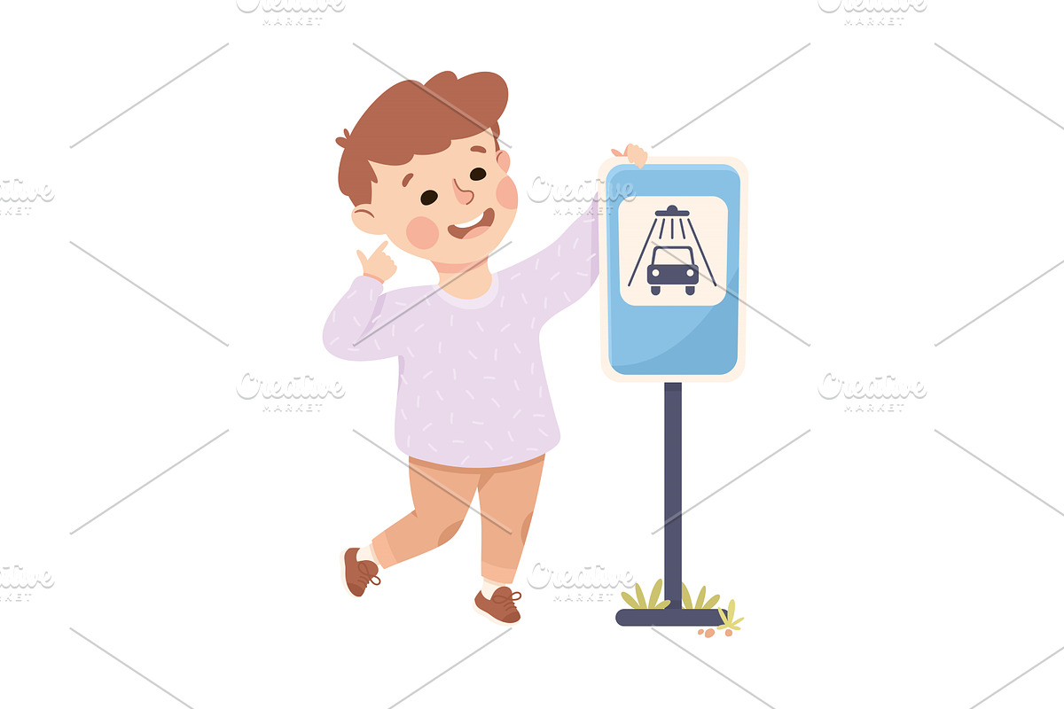 Cute Boy Standing Near Car Wash, a Person Illustration by TopVectors