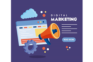 digital marketing lettering poster, a Technology Illustration by studiogstock