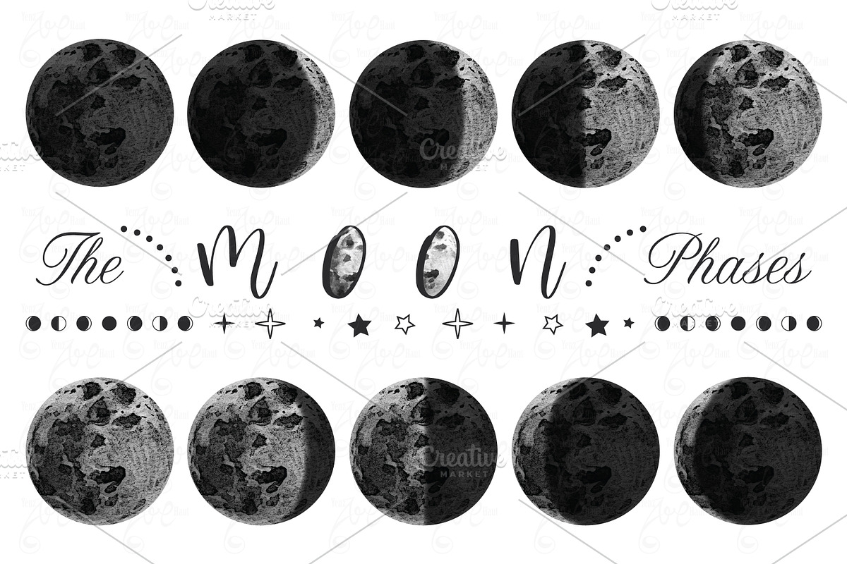 Moon Phases Watercolor Set, a Decorative Illustration by YenzArtHaut (Photo 2 of 2)
