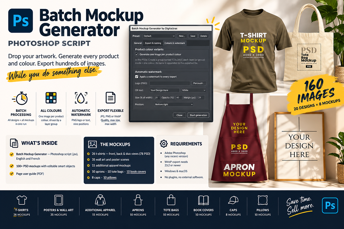 Batch Mockup Generator Script + More, an Advertising Mockup by DigitAuras (Photo 1 of 2)
