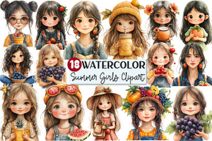 Summer Girls with Fruits Clipart, an Illustration by Rose Art
