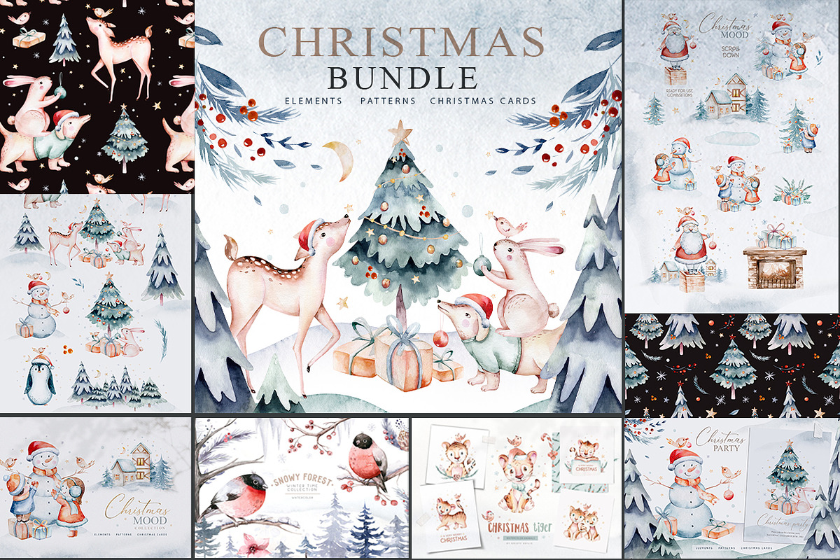 70% off Watercolor Christmas Bundle, an Animal Illustration by Peace ART (Photo 1 of 37)