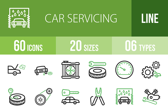 60 Car Servicing Greenblack Icons