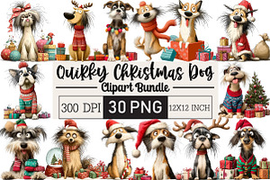 Quirky Christmas Dog Clipart, an Illustration by Black Bird Studio