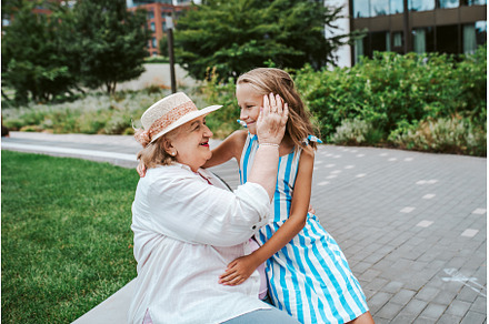 Grandma sitting on bench with