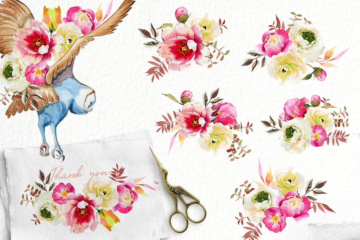 Watercolor Owl Beauty Clipart Set, an Animal Illustration by ArtCreationsDesign (Photo 9 of 11)