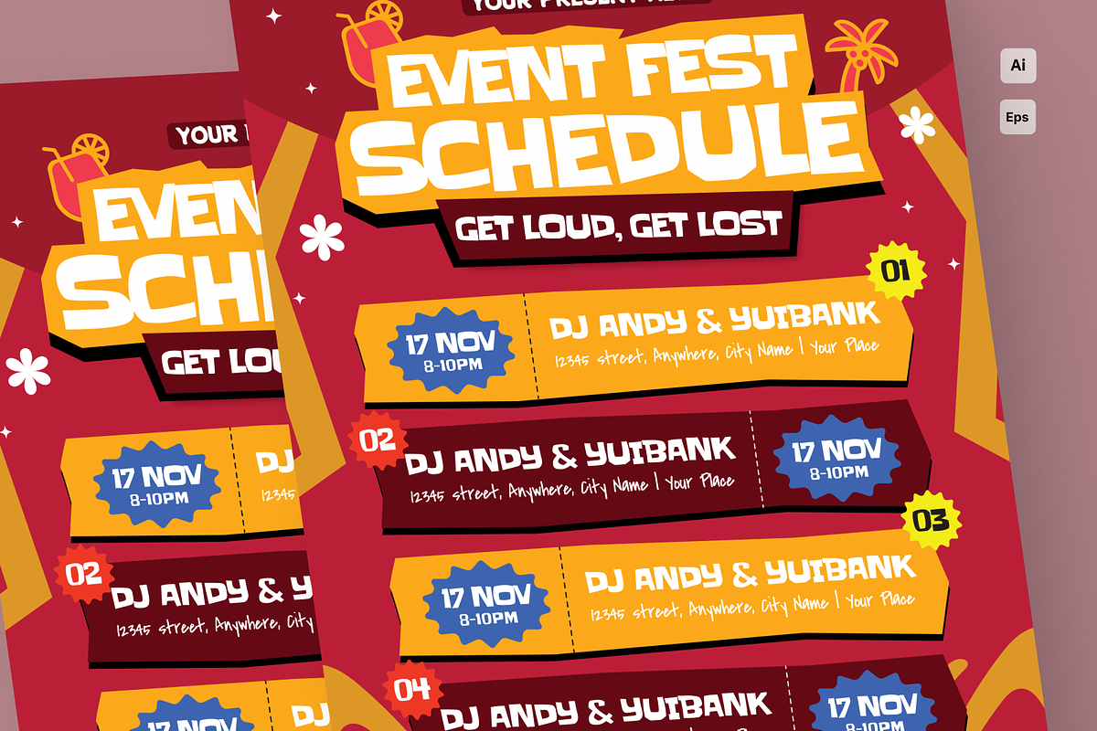 Music Fest Rundown Flyer Set, a Flyer Template by MMPixelCraft (Photo 3 of 4)