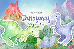 Watercolor Dinosaurs Clipart