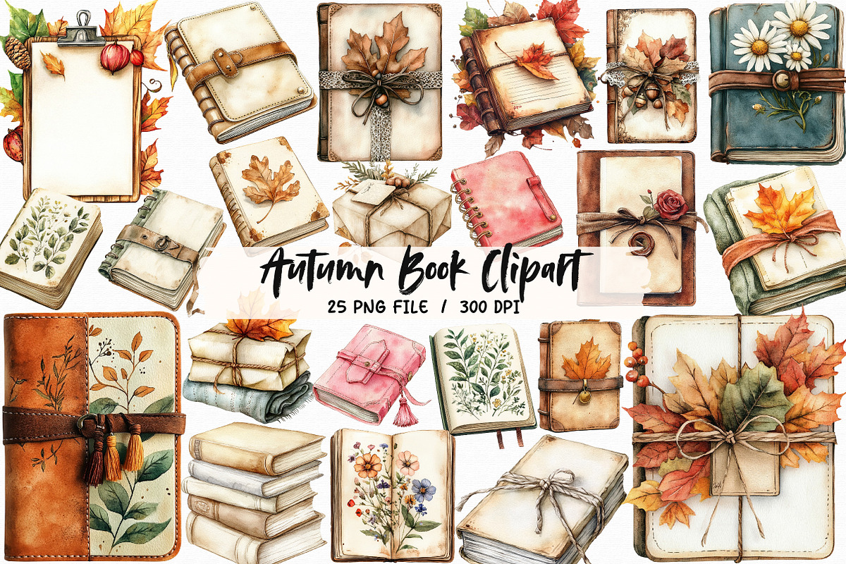Autumn Book Clipart, an Illustration by Libby Wishes (Photo 1 of 6)