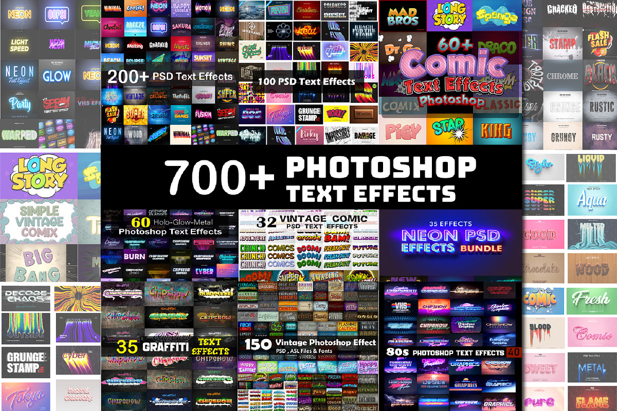 Photoshop Text effects Bundle, a Layer Style Add-On by Chipshpow Graphics (Photo 1 of 7)