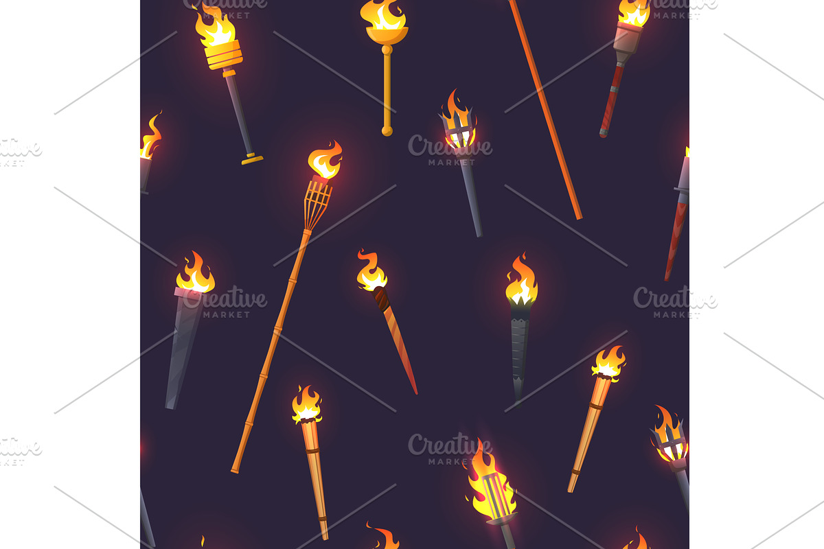 Burning torches made of stone, wood, a Texture Illustration by Vectorbuum