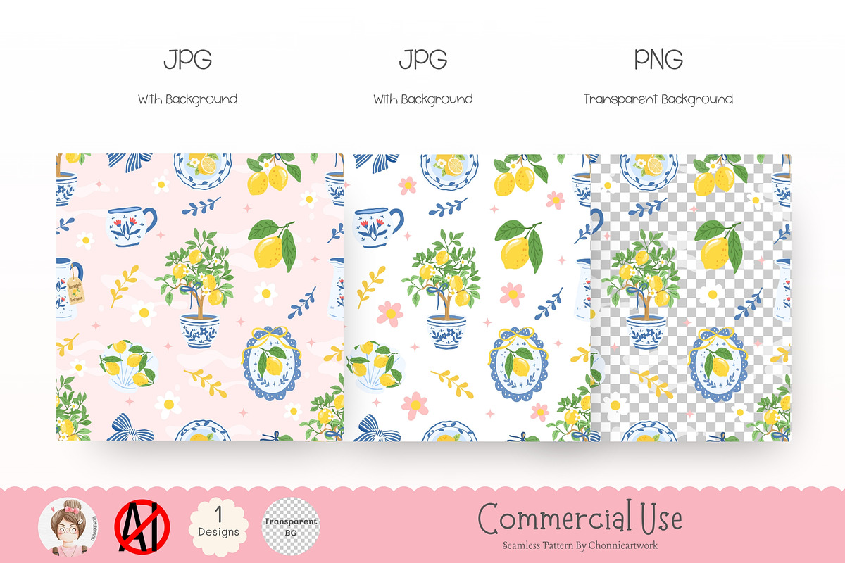 Chinoiserie Lemon Seamless Pattern, a Pattern Graphic by Chonnieartwork (Photo 4 of 5)