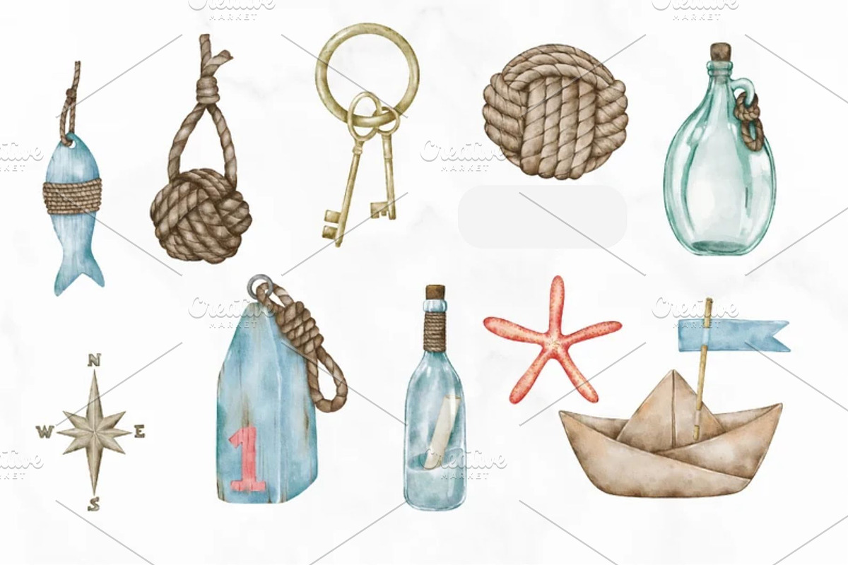 Watercolor Nautical Clipart, an Illustration by Stellalunarts (Photo 3 of 3)