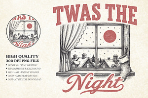 Vintage Twas The Night Christmas PNG, a Seasonal Illustration by Libby Wishes