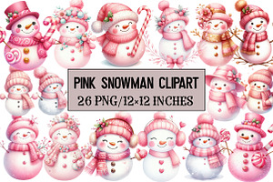 Pink Snowman Clipart, an Illustration by Design Market
