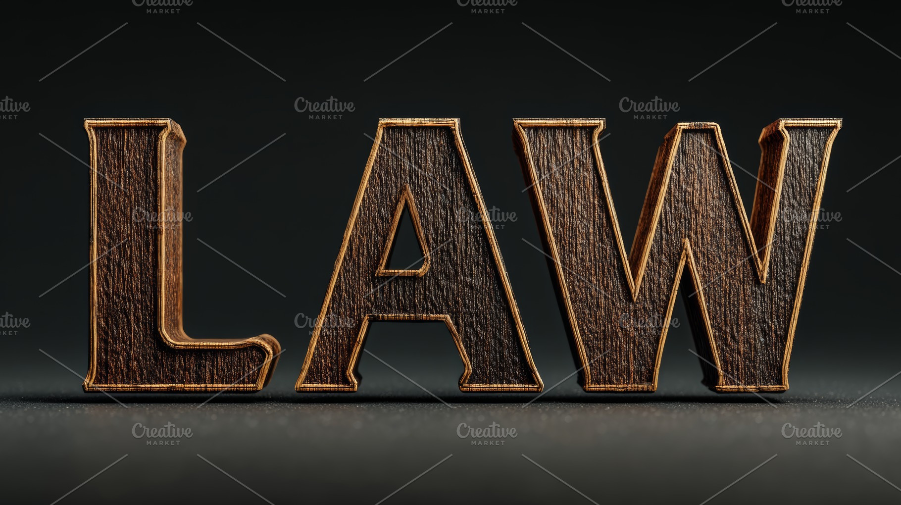 Wooden textured law typography on dark background emphasizing authority and con, a Photo by AS photostudio