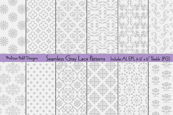 Seamless Gray Lace Patterns preview 7
