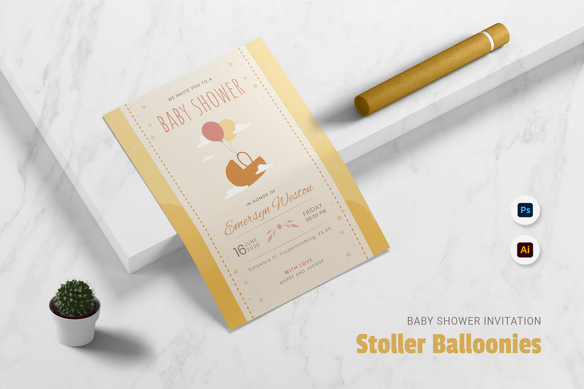 Stoller Balloonies Baby Shower Invit, an Invitation Template by Fannan Studio (Photo 1 of 3)