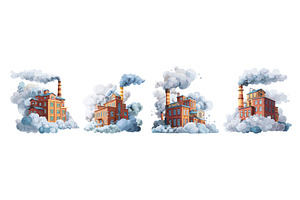 Red bricks industrial buildings, an Illustration by Valerie Bodnar