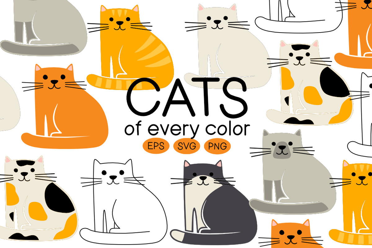 Cats of Every Color EPS SVG PNG, an Animal Illustration by JennArtDesigns (Photo 1 of 3)