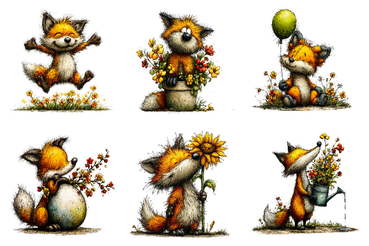 Whimsical spring funny fox clipart, an Illustration by SinaCreation (Photo 8 of 11)