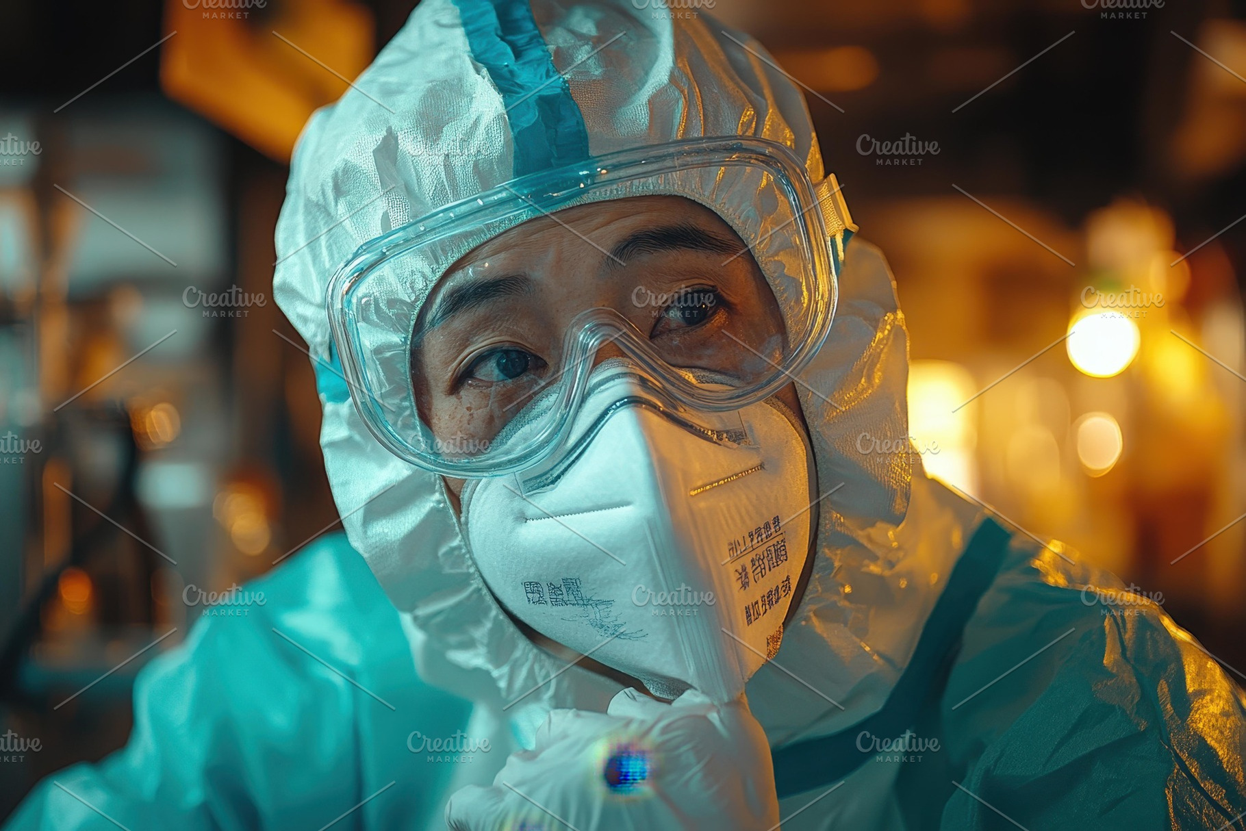 Health worker in protective gear con, a Photo by Tanuart
