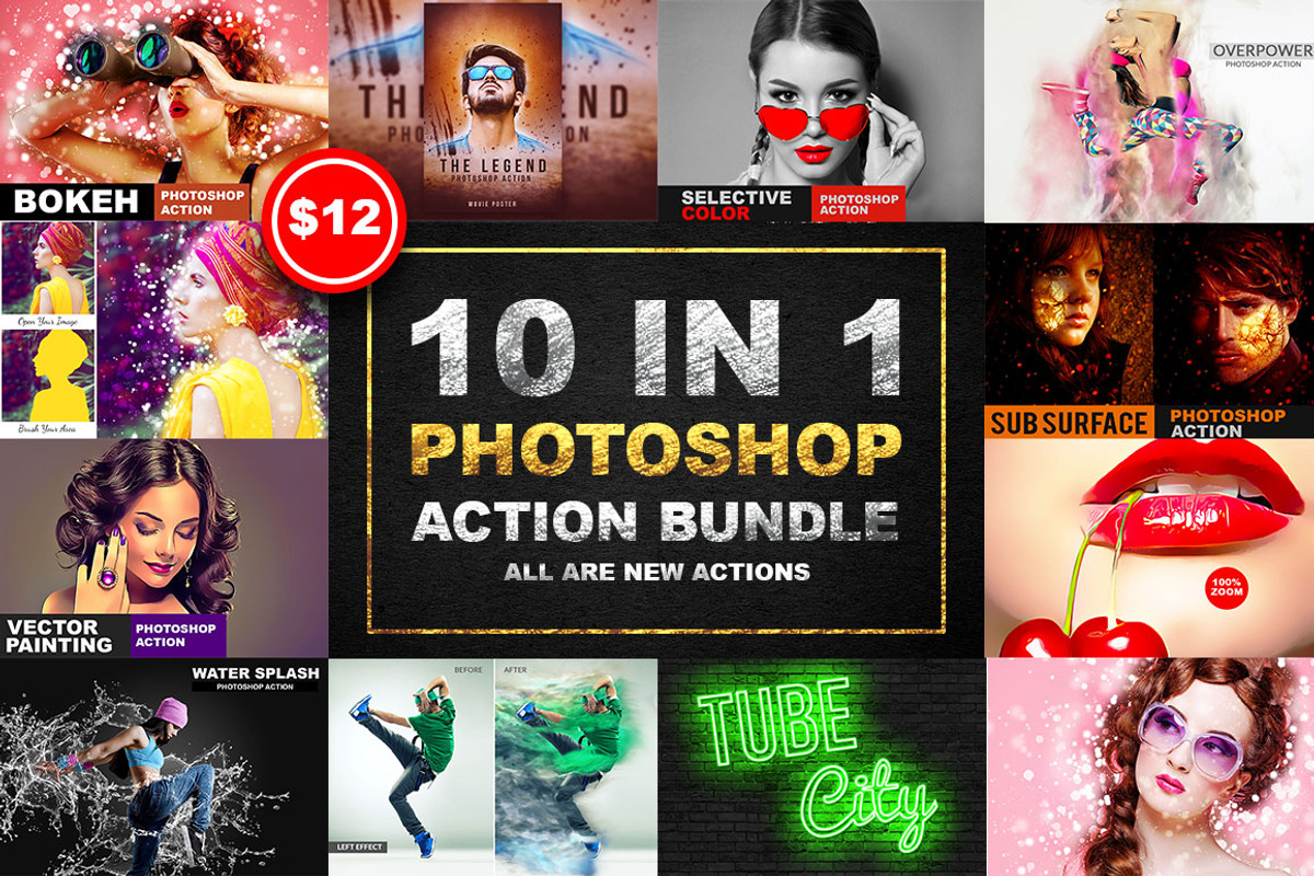10 In 1 Photoshop Action Bundle V-1, an Action Add-On by DESIGNAVO (Photo 1 of 12)