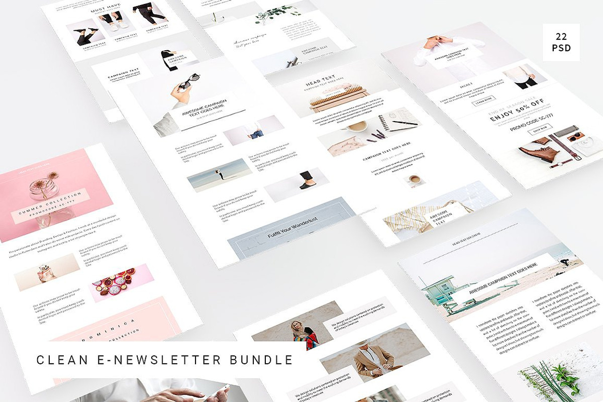 Clean E-Newsletter Bundle, an Email Template by Swiss_cube (Photo 1 of 23)