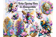 Boho Spring Bees & Honeycomb Clipart, an Animal Illustration by EdeniaArtStudio (Thumbnail 1 of 6)