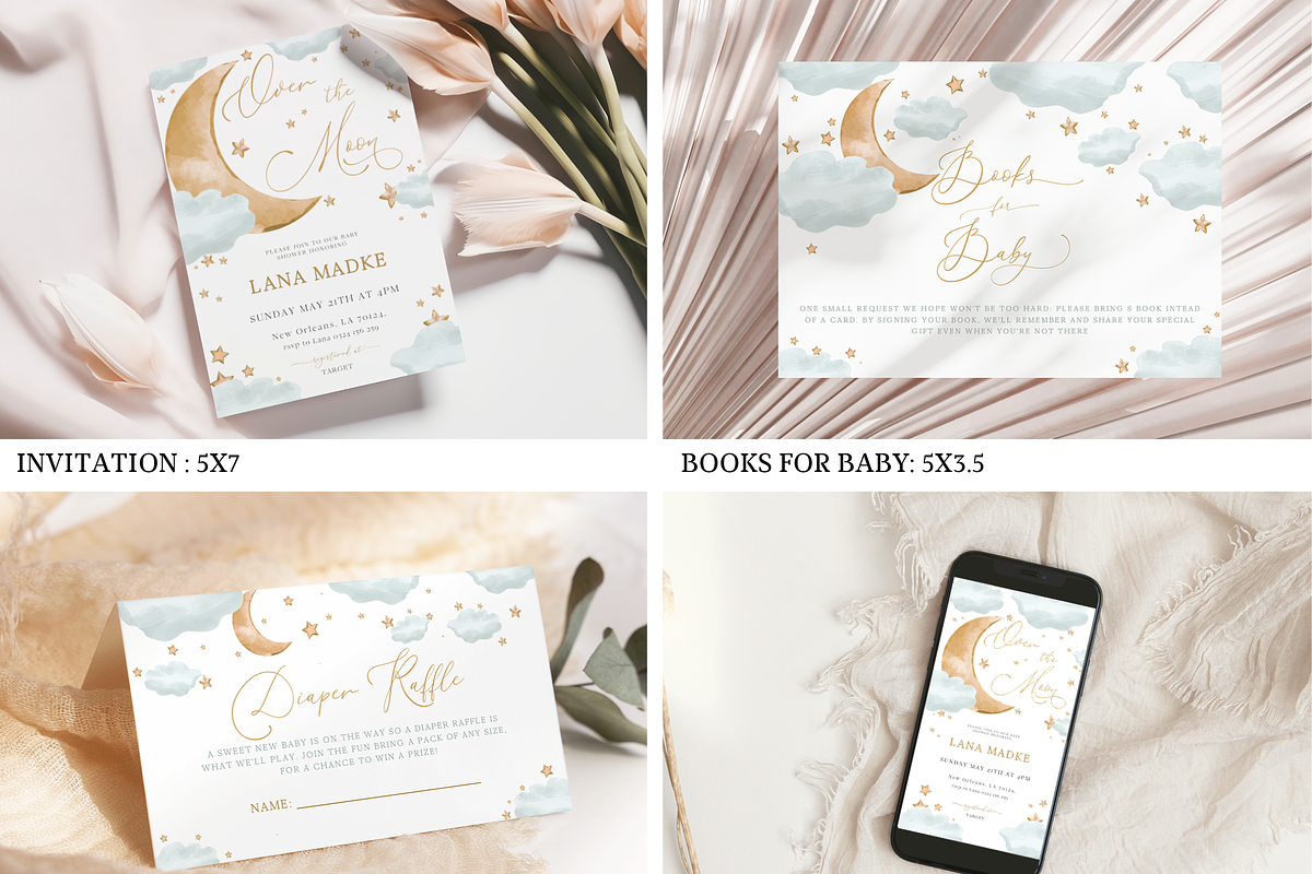 Over the Moon Baby Shower Bundle, an Invitation Template by Digital_Mind (Photo 2 of 8)