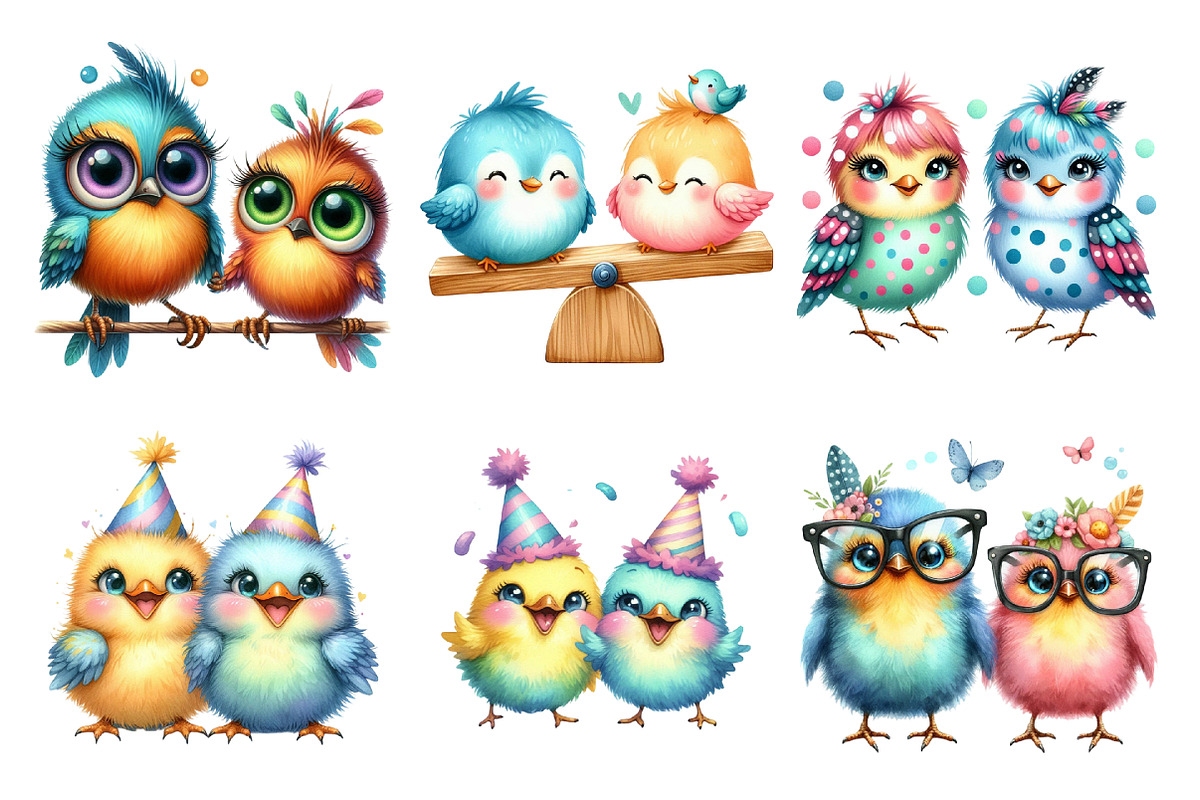 Funny Colorful Birds Watercolor PNG, an Illustration by SinaCreation (Photo 3 of 5)