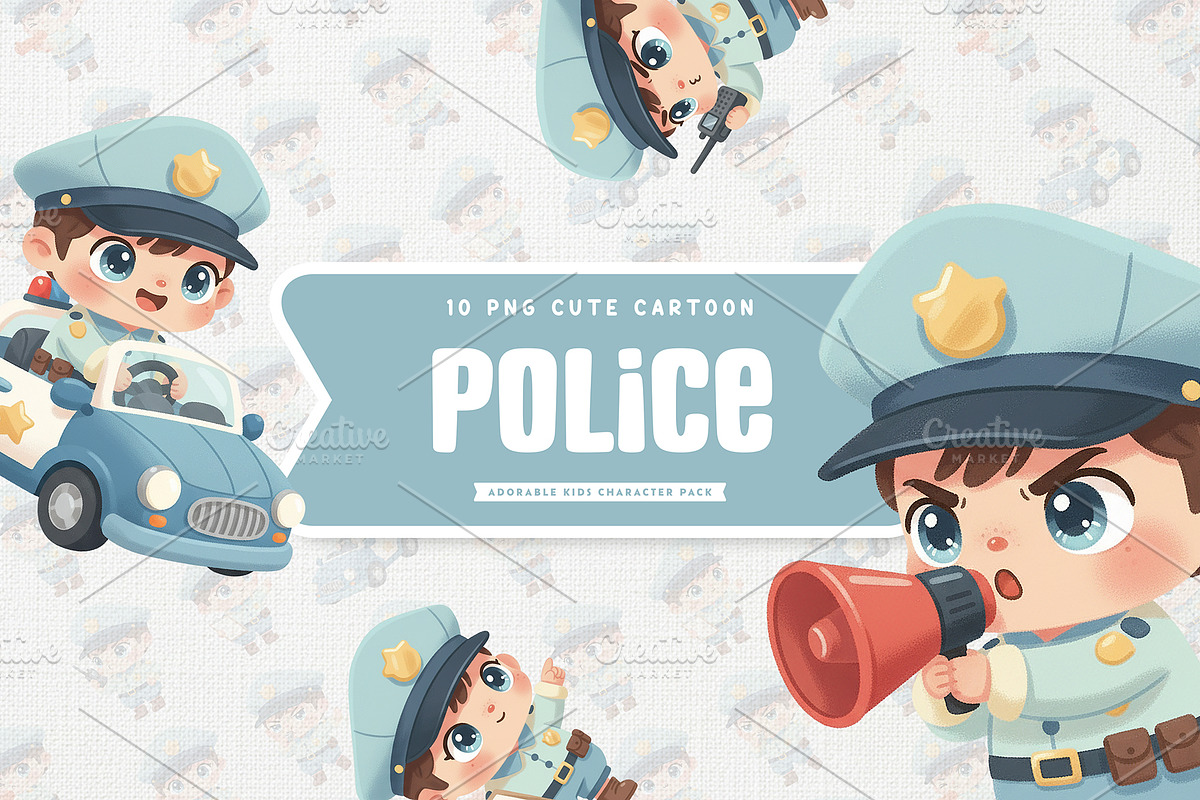 Cute Police Kid Full-Body Cartoon, a Work Illustration by Gohsantosa (Photo 1 of 4)