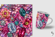 Pink Gemstones and Flowers Pattern |, a Pattern Graphic by Creative Store (Thumbnail 3 of 5)