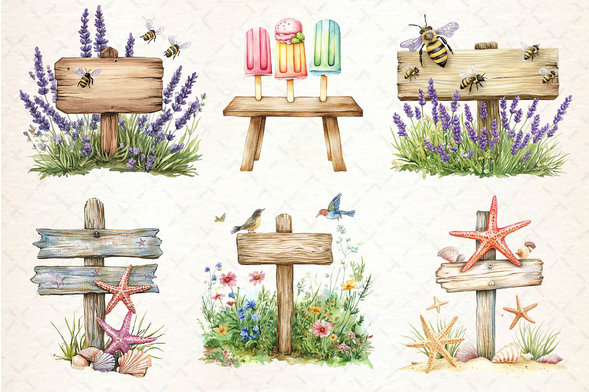 Summer Day Wooden Sign Clipart, an Illustration by Dream Creation (Photo 2 of 6)